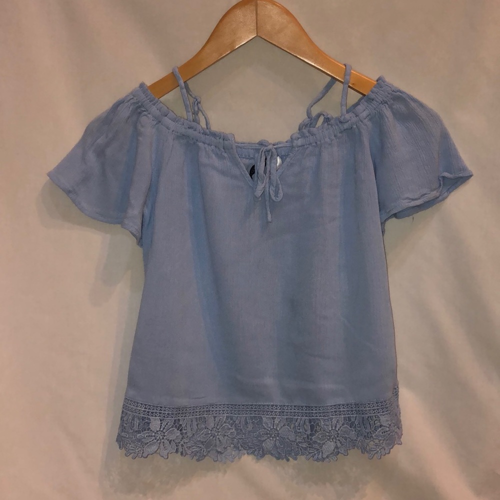 Light Blue Cold Shoulder Top